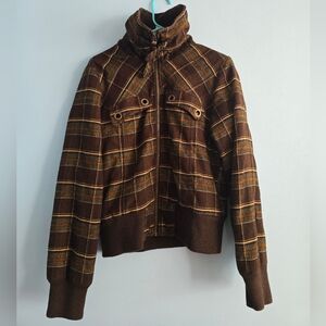 Brown Plaid Sashimi Bomber Jacket Medium